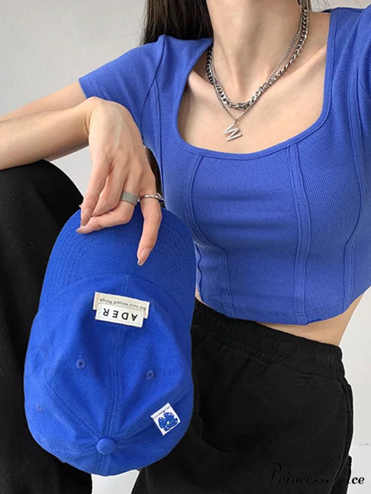 Corset Square Graceful Neck Shirt Blue / S
