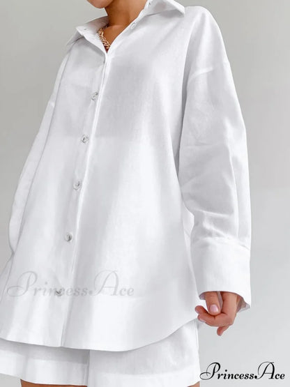 Cotton Beach Two Trendy Piece Shorts Set White / XS