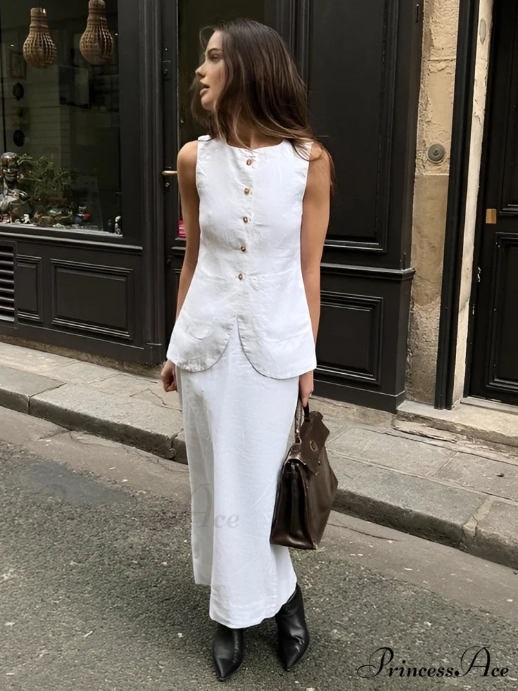 Cotton Blends Graceful Skirt Set White / XS