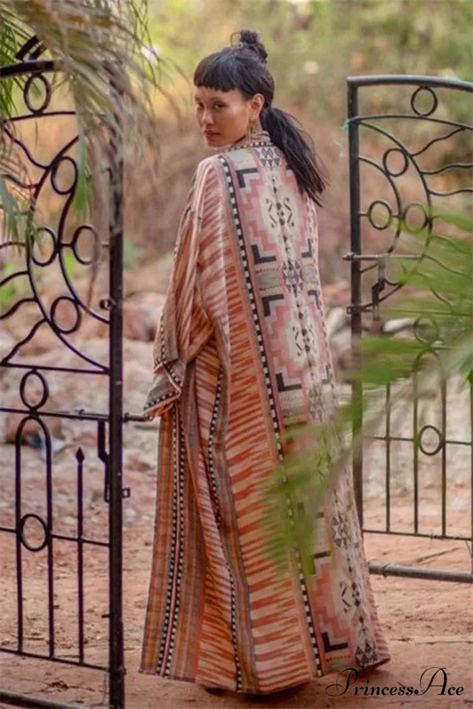 Cotton Flower Pattern Kimono Cover-up bohodress-250126