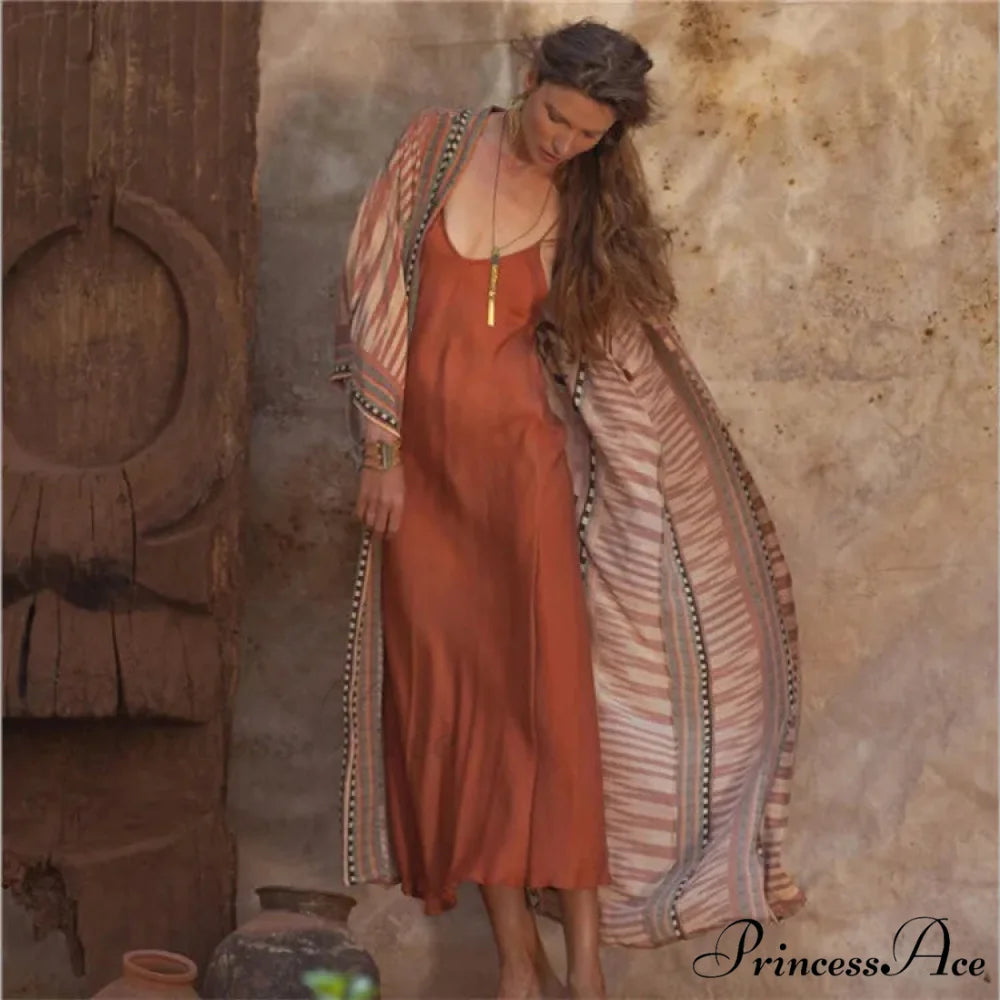 Cotton Flower Pattern Kimono Cover-up Orange / One Size bohodress-250126