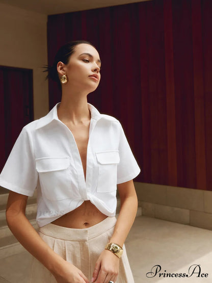 Cotton & Graceful Linen Cropped Shirt White / XS