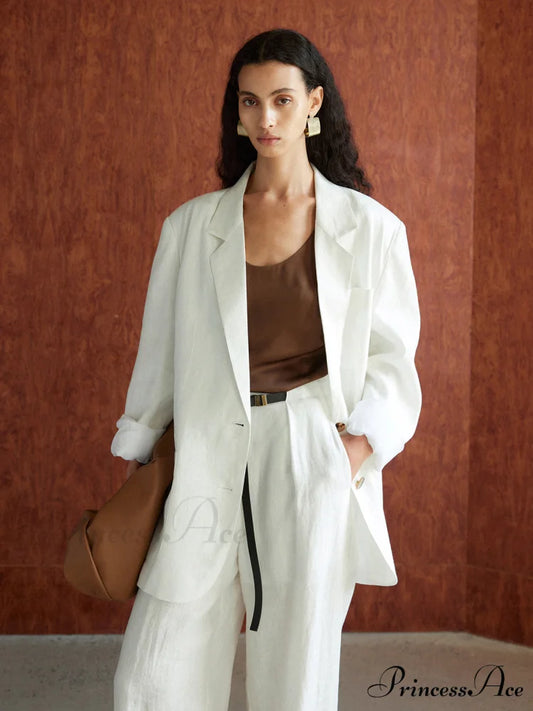 Cotton & Graceful Linen Oversized Blazer White / XS