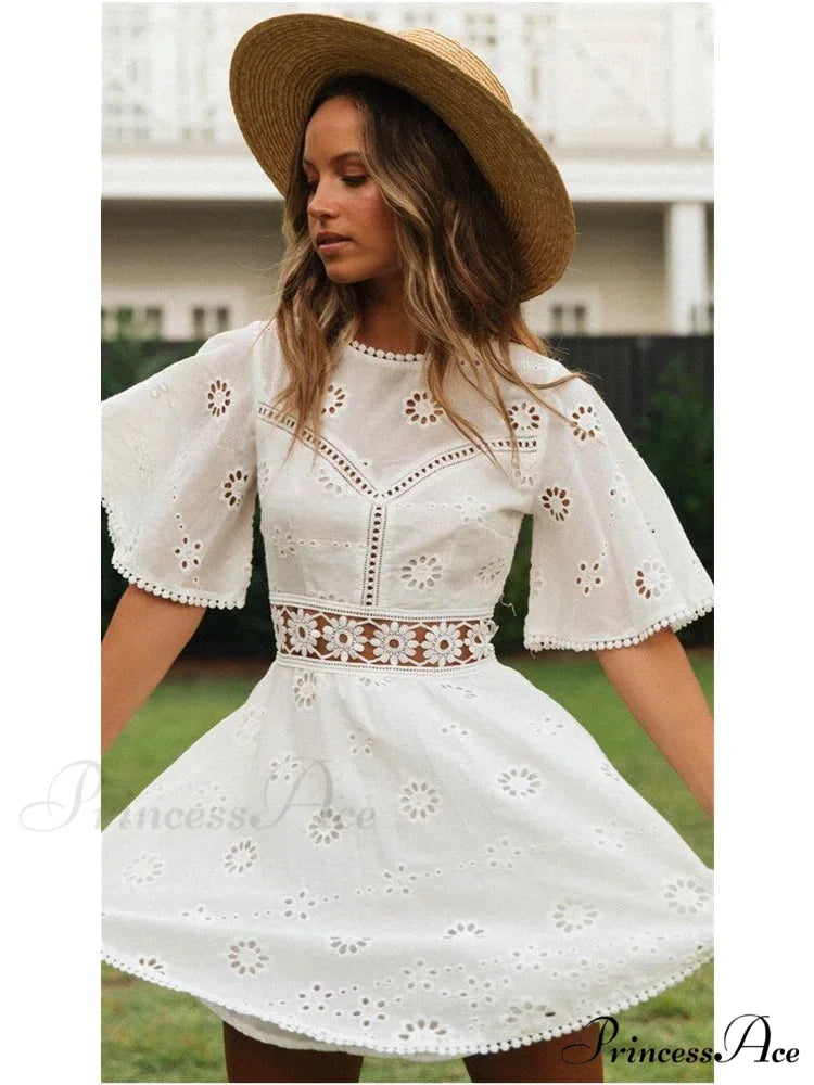 Cotton Half Sleeve Seductive Backless Hollow Out Mini Boho Dress bohodress-250126