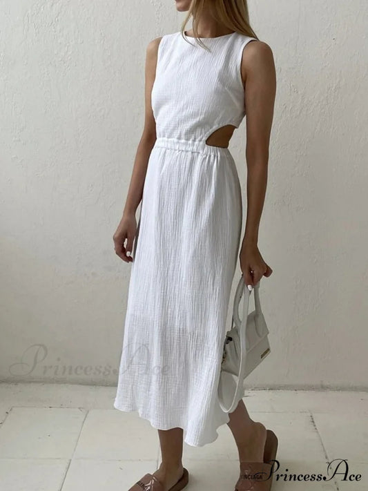 Cotton Holiday Cut Trendy Out Long Dress White / S