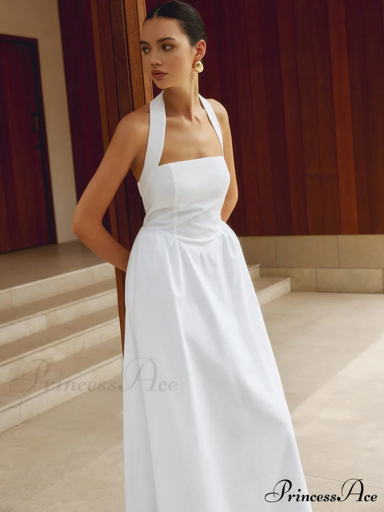 Cotton & Linen Halter Modern A Line Long Dress