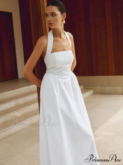Cotton & Linen Halter Modern A Line Long Dress