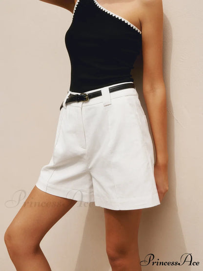 Cotton & Linen Trendy Casual Shorts Without Belt White / XS