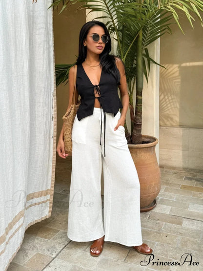Cotton & Linen Trendy Tie-Detail Vest Top