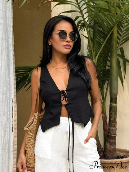 Cotton & Linen Trendy Tie-Detail Vest Top