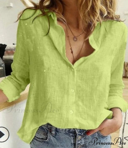 Cotton Linen Vintage Flower Print Blouse green / S