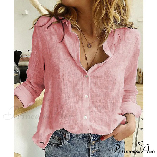 Cotton Linen Vintage Flower Print Blouse pink / S