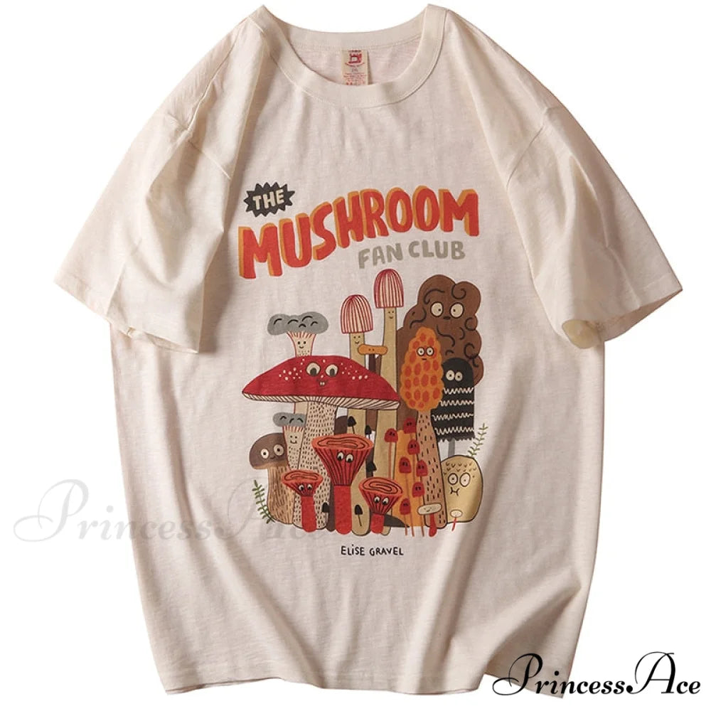 Cotton Material Retro Apricot Mushroom Cute T Shirts