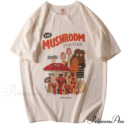 Cotton Material Retro Apricot Mushroom Cute T Shirts Apricot / S