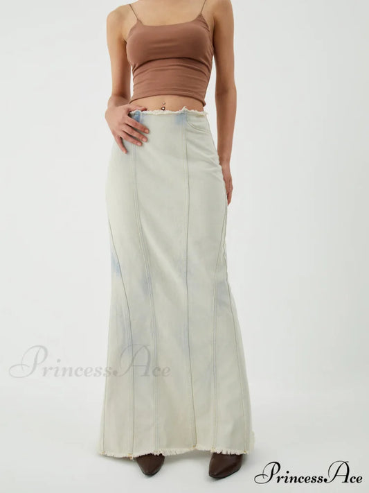 Cotton Minimalism Washed Trendy Denim Maxi Skirt