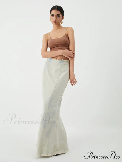Cotton Minimalism Washed Trendy Denim Maxi Skirt