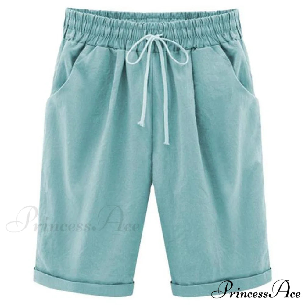 Cotton Pants Ladies Drawstring Elastic Loose Shorts green / M