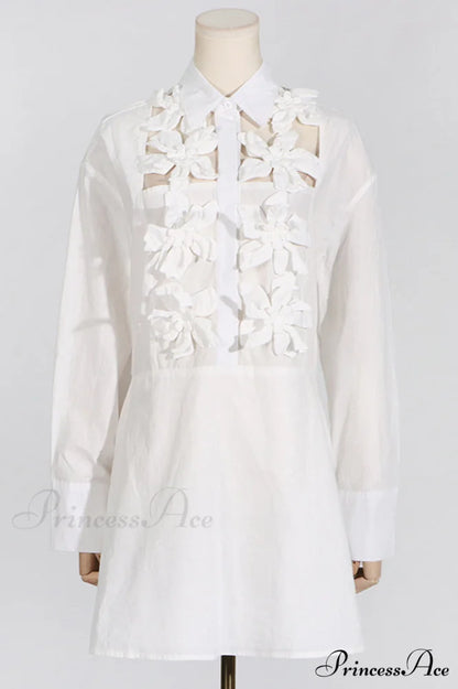 Cotton Poplin 3D Charming Flower Short Dress S / White