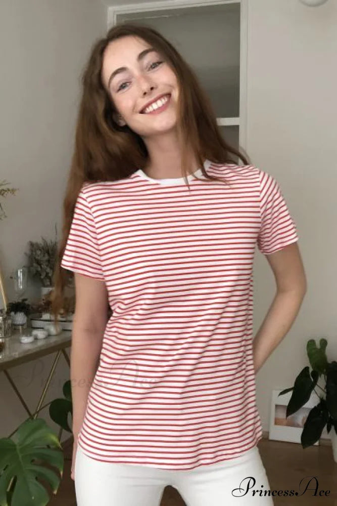 Cotton Single Jersey Cycling Neck Basic Knitted T-Shirt Red / XS