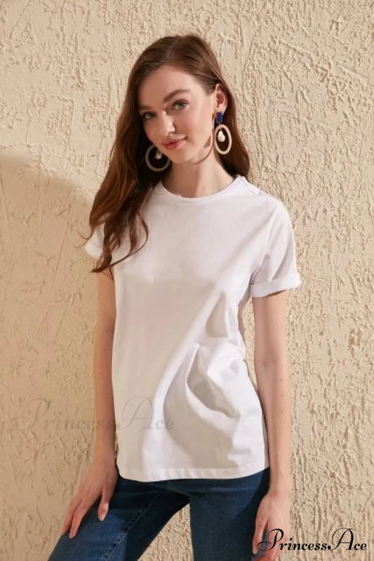 Cotton Single Jersey Cycling Neck Basic Knitted T-Shirt White / XS