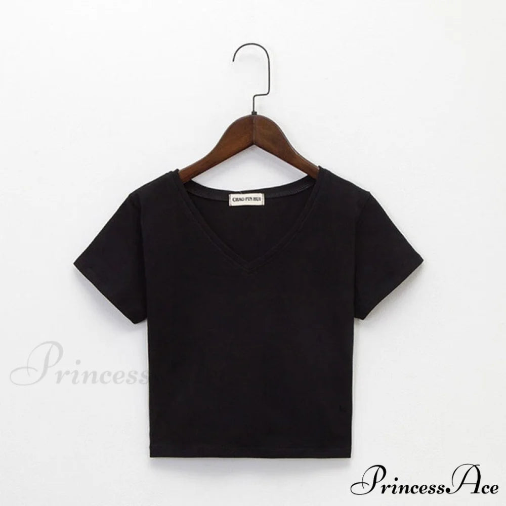 Cotton V Neck Solid Color T Shirt 2 / S