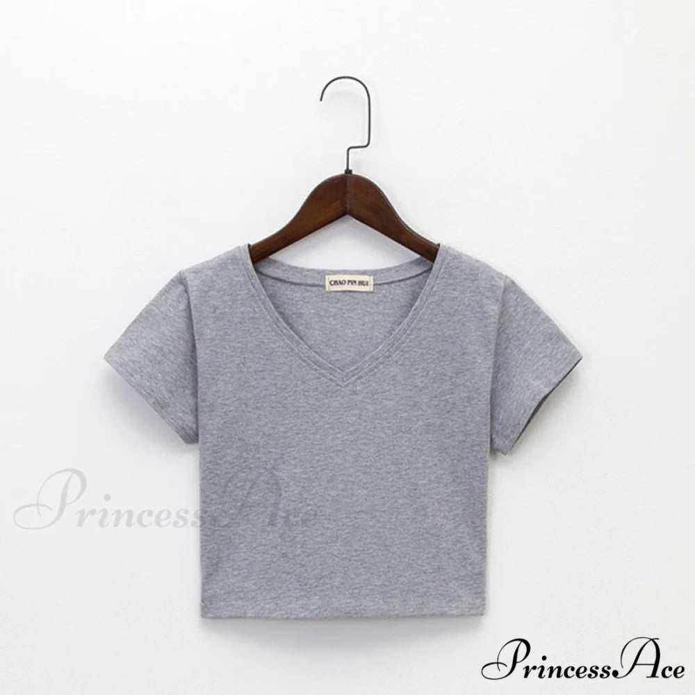 Cotton V Neck Solid Color T Shirt 3 / S