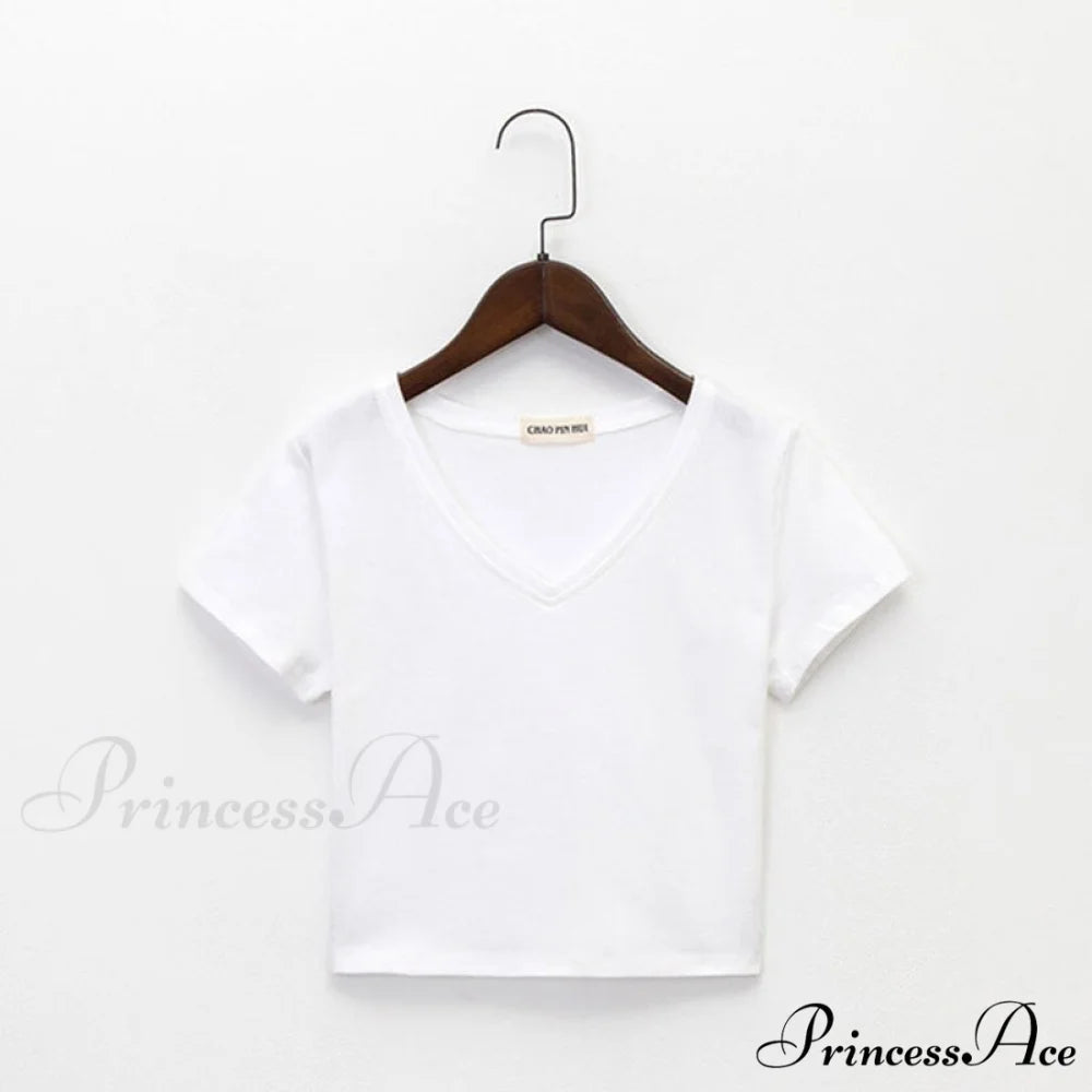 Cotton V Neck Solid Color T Shirt 4 / S