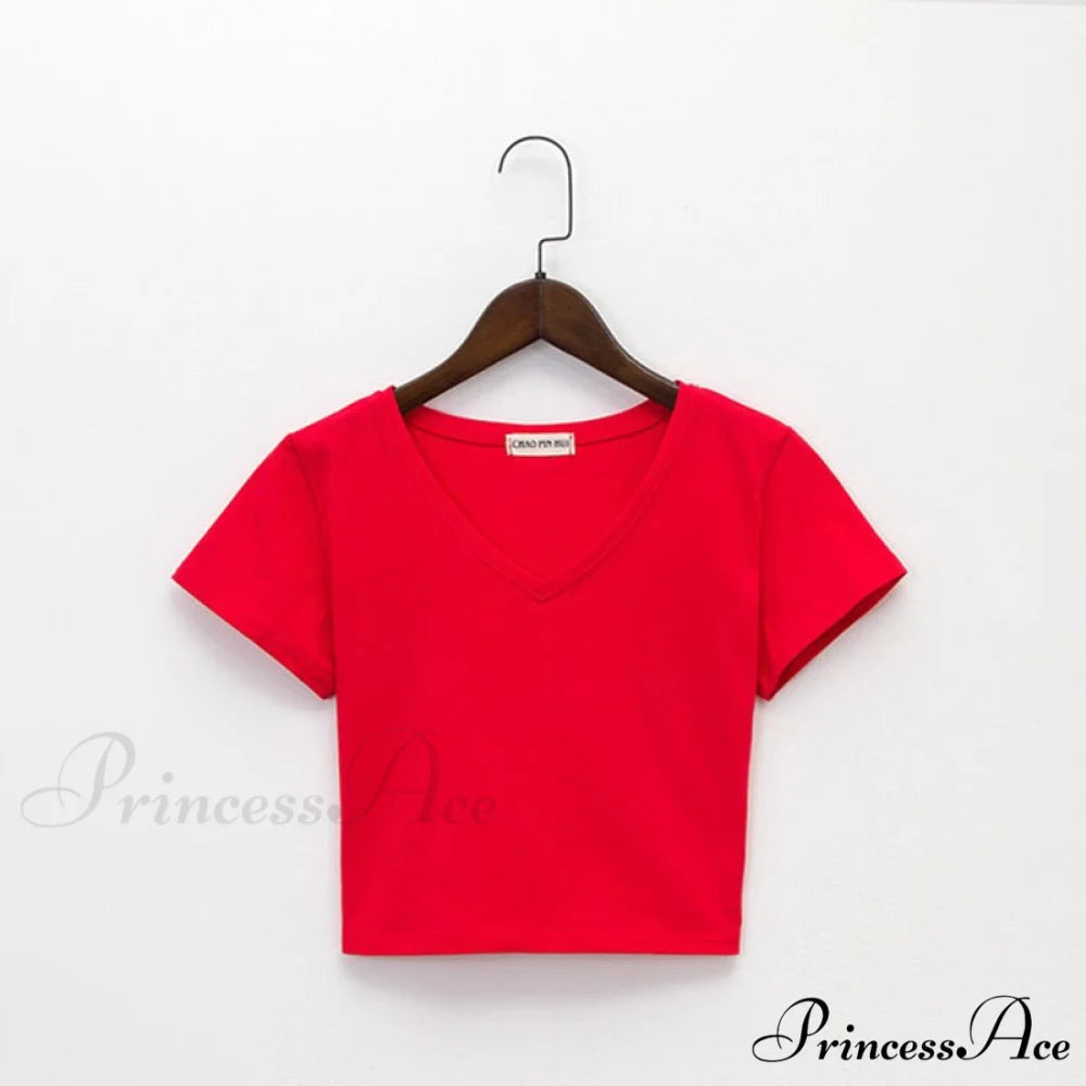Cotton V Neck Solid Color T Shirt 5 / S
