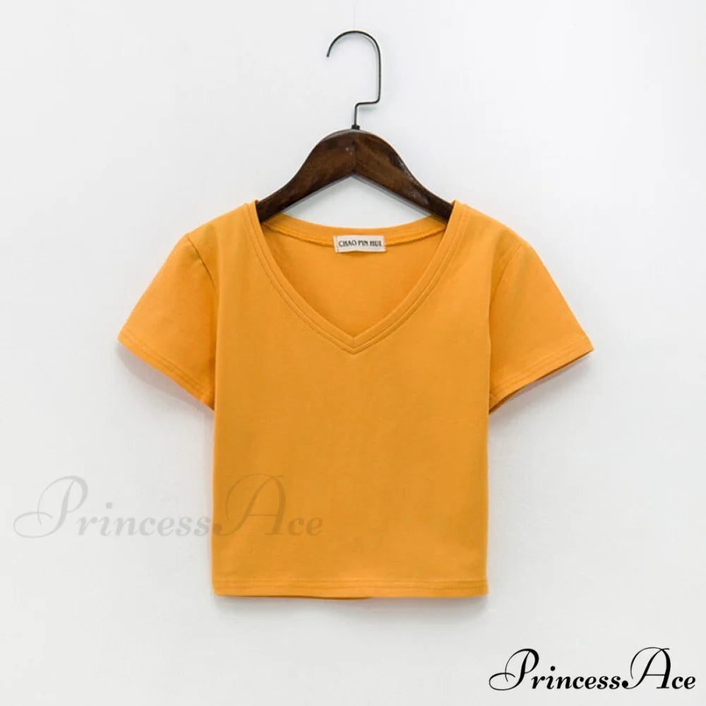 Cotton V Neck Solid Color T Shirt 6 / S
