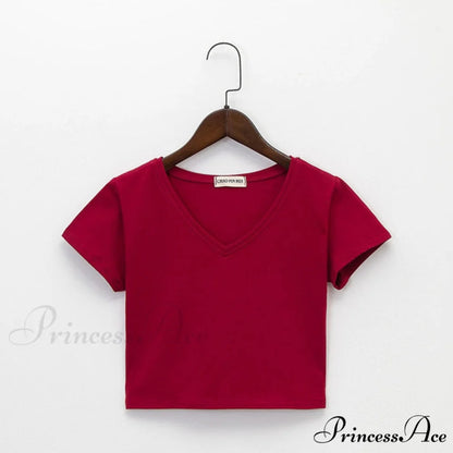 Cotton V Neck Solid Color T Shirt