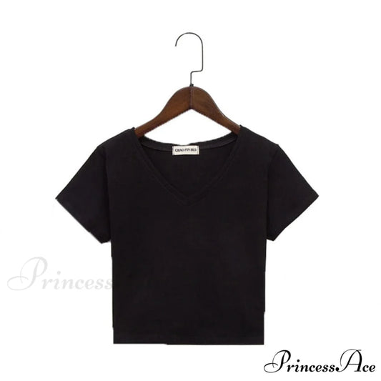 Cotton V Neck Solid Color T Shirt