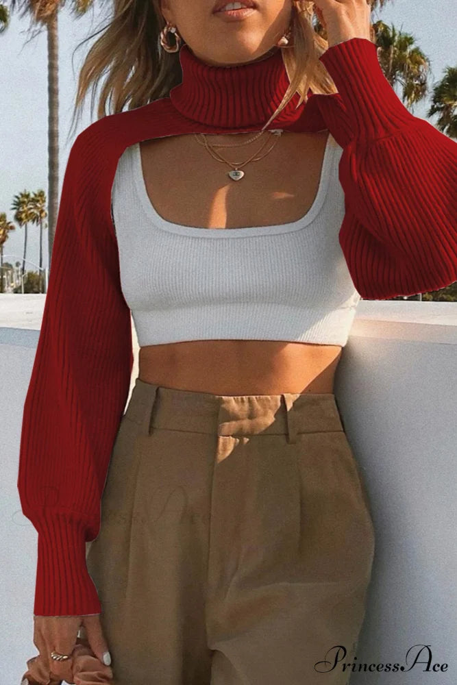 Cover-up Solid Knit Ribbed Turtleneck Sweater