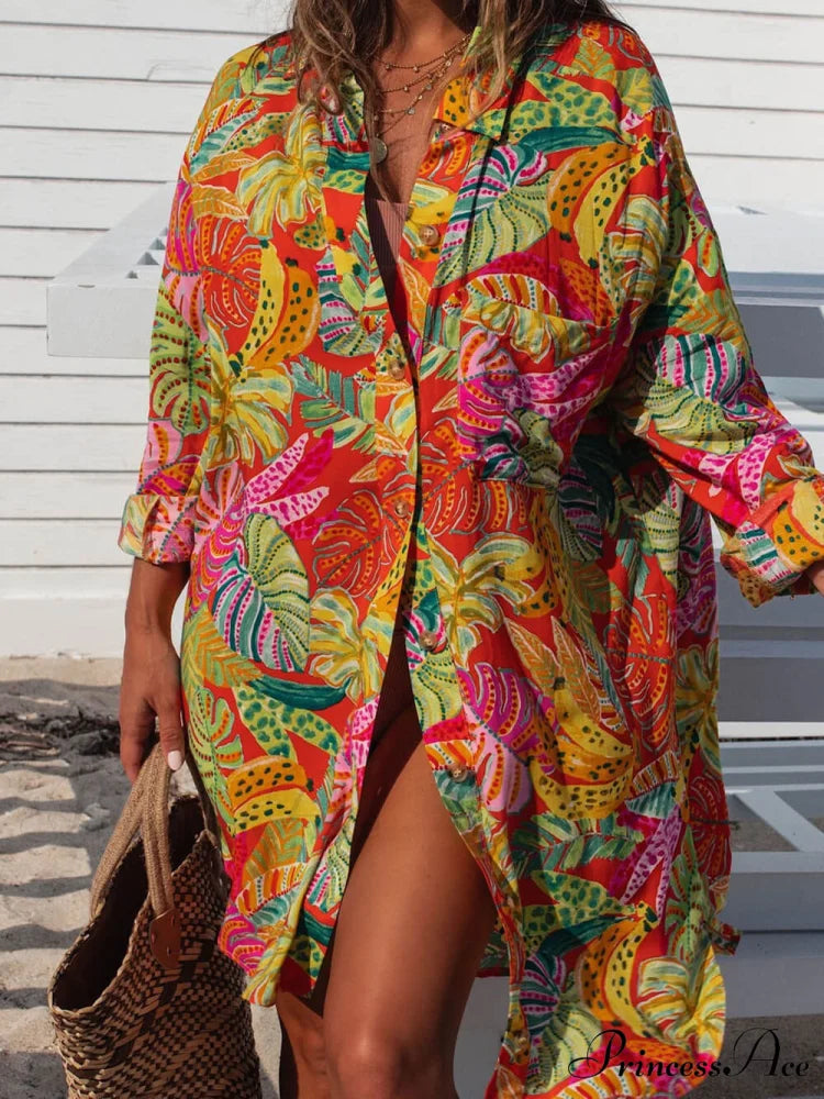 Coveted Button Stylish Down Shirt Dress Multicolor / S