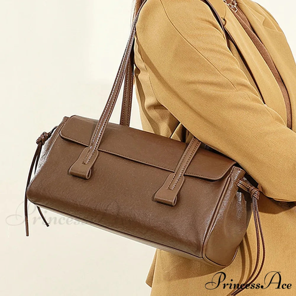 Cow Authentic Leather Deluxe Satchel Shoulder Bag Brown shoulder-250126