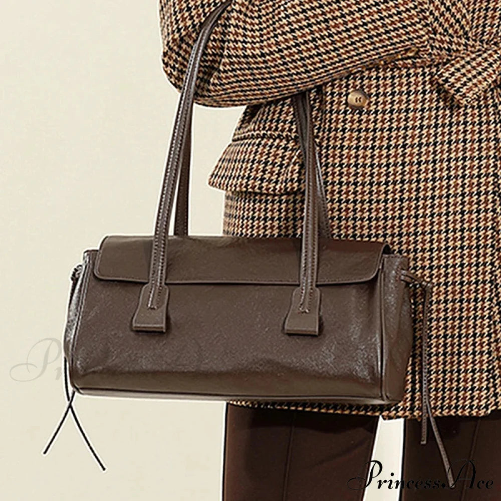 Cow Authentic Leather Deluxe Satchel Shoulder Bag Coffee shoulder-250126