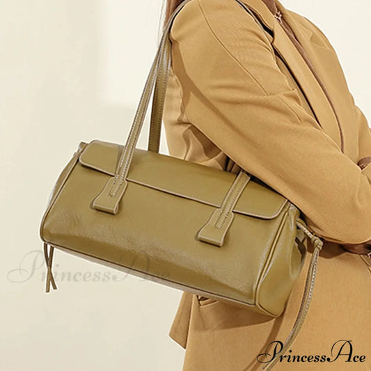 Cow Authentic Leather Deluxe Satchel Shoulder Bag Green shoulder-250126