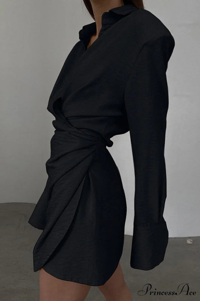 Cowl Neck Ruched Dress Black / L