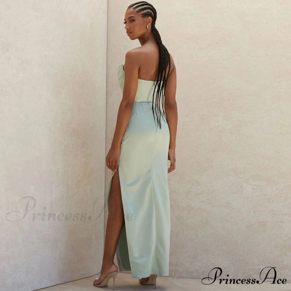 Cowl Neck Strapless Slit Modern Maxi Evening Dress - Black L / Green