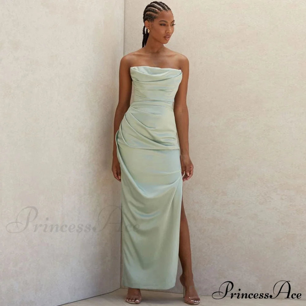 Cowl Neck Strapless Slit Modern Maxi Evening Dress - Black M / Green