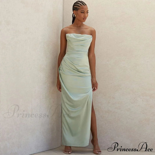 Cowl Neck Strapless Slit Modern Maxi Evening Dress - Black M / Green