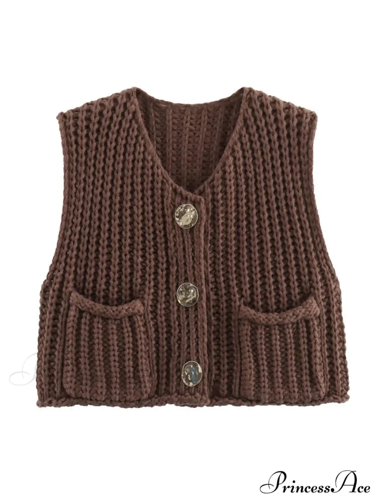 Cozy Knitted Casual Loose Single-breasted Comfortable Autumnal Fashionable Sweater BROWN / S