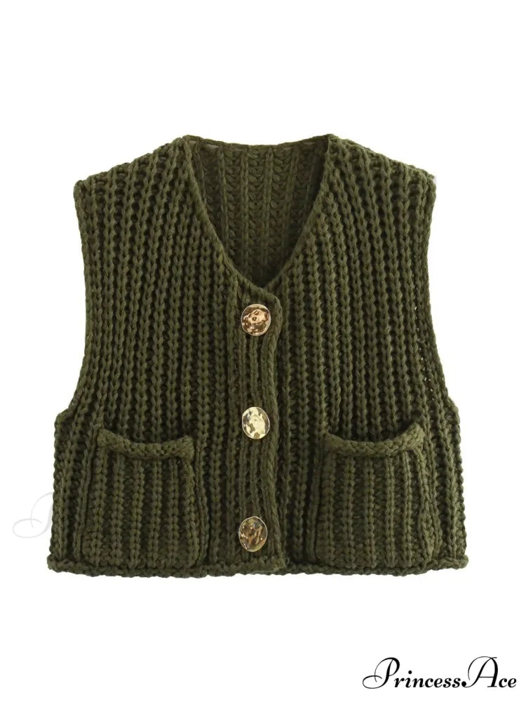 Cozy Knitted Casual Loose Single-breasted Comfortable Autumnal Fashionable Sweater GREEN / S