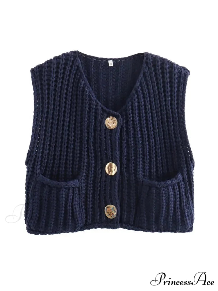 Cozy Knitted Casual Loose Single-breasted Comfortable Autumnal Fashionable Sweater NAVY GREEN / S