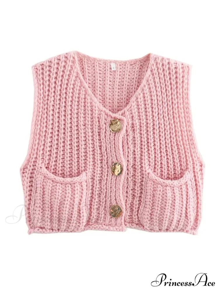 Cozy Knitted Casual Loose Single-breasted Comfortable Autumnal Fashionable Sweater PINK / S