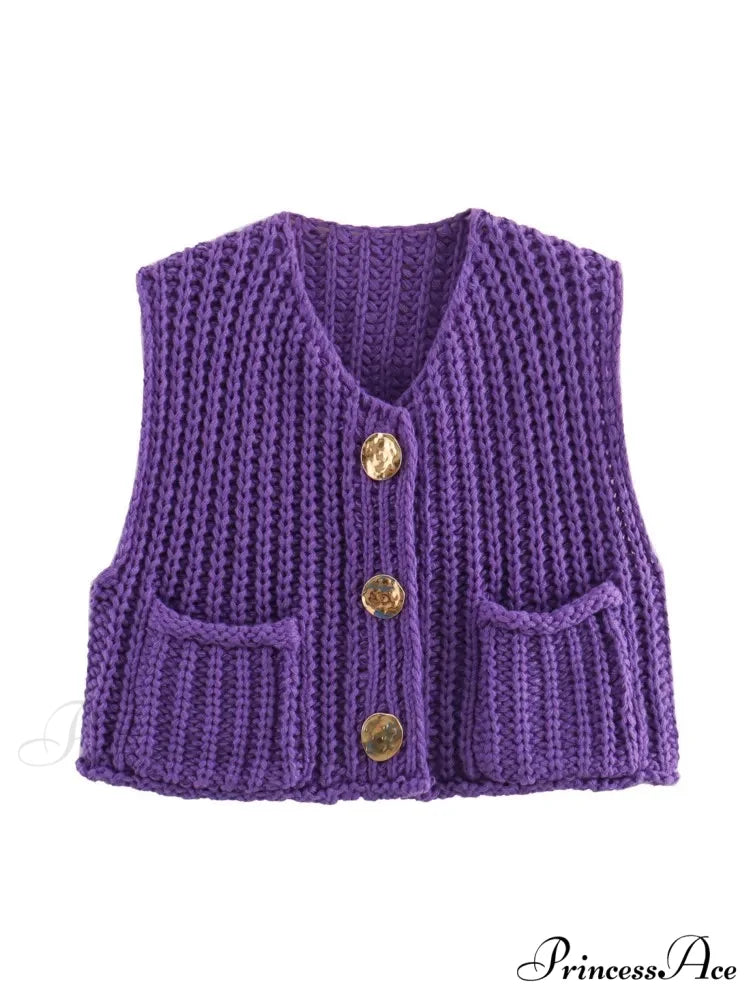 Cozy Knitted Casual Loose Single-breasted Comfortable Autumnal Fashionable Sweater PURPLE / S
