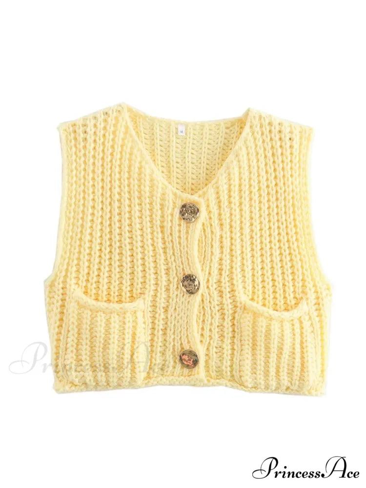 Cozy Knitted Casual Loose Single-breasted Comfortable Autumnal Fashionable Sweater YELLOW / S