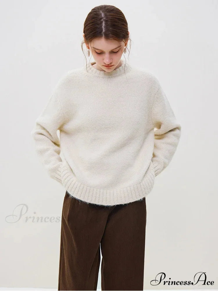 Cozy Smooth Glossy Circular Neck Pullover Sweater creamy-white / S swraters-241228