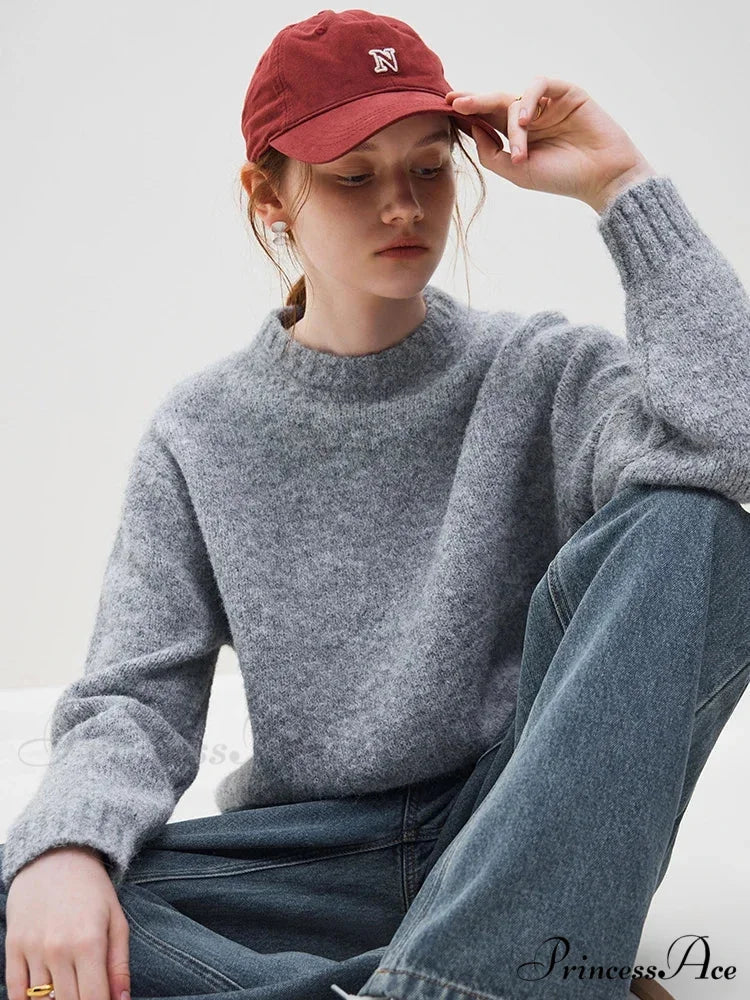 Cozy Smooth Glossy Circular Neck Pullover Sweater GRAY / S swraters-241228