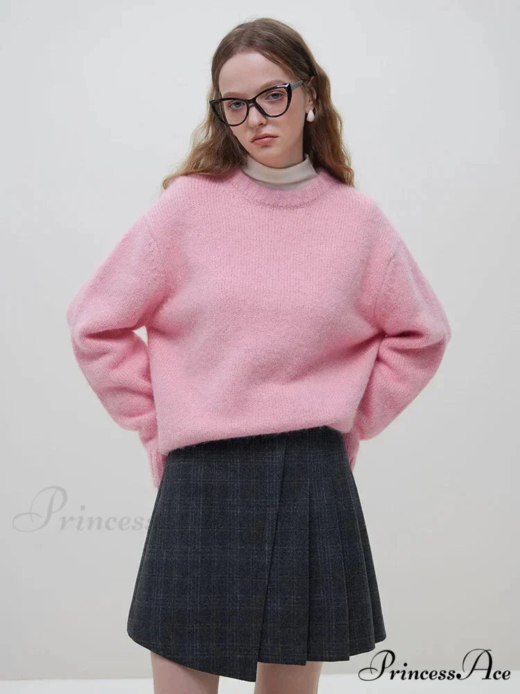 Cozy Smooth Glossy Circular Neck Pullover Sweater swraters-241228