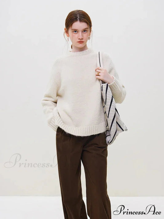 Cozy Smooth Glossy Circular Neck Pullover Sweater swraters-241228